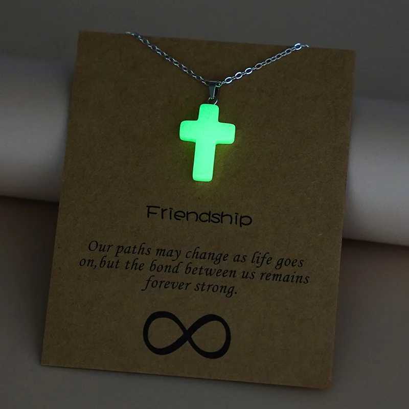New Punk Luminous Cross Necklace Round Star Water Drop Geometric Natural Stone Pendant for Men Glow In The Dark Gothic Jewelry W250712