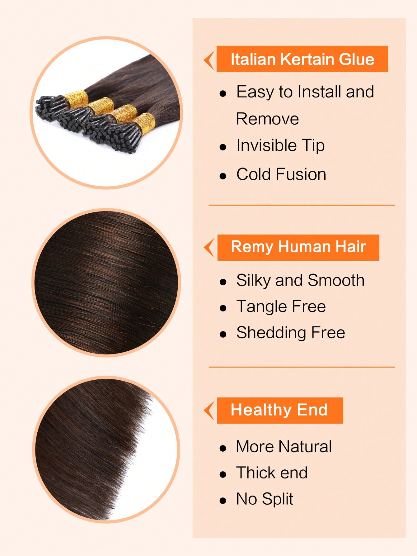 Vibeshift Tip Hair Extensions Real Human Hair 100PCS Pre Bonded Cold Fusion Hair Extensions For Women