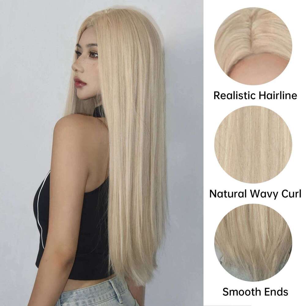 Light Golden Hair Long Silky Straight Synthetic for Women Blonde Natural Hairs Wig Daily Lolita Heat Resistant Wigs