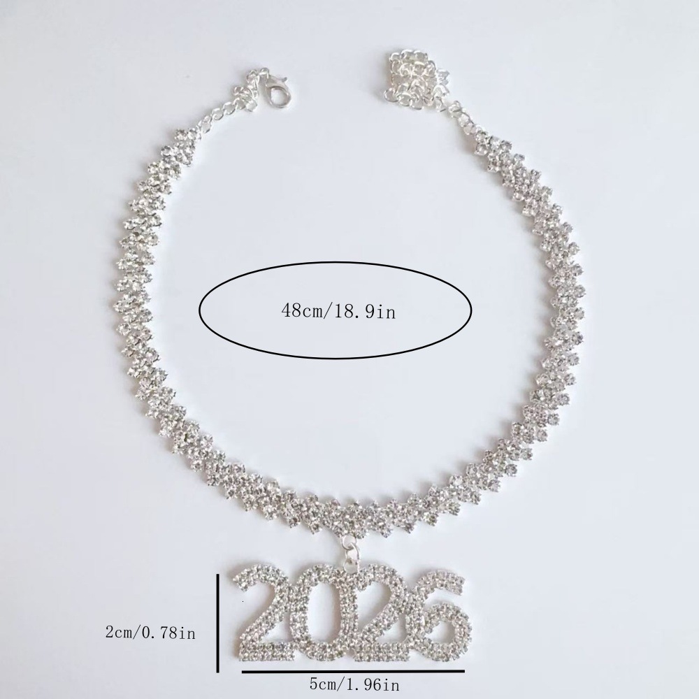Luxury Jewelry Designer Jewelry Cross-border Hot-selling Rhinestone Number 2026 Pendant Necklace Jewelry For Men And Women Hip-hop Nightclub Short Cla