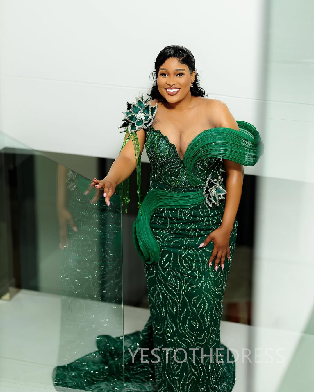 2025 Plus Size Green Aso Ebi Prom Dress African Mermaid Prom Dresses Evening Formal Gowns Sheer Neck Illusion Beaded Lace Birthday Dress Second Recept