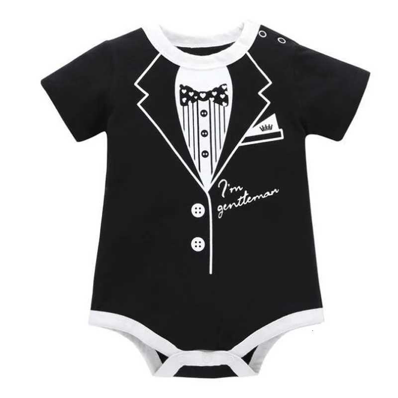 Newborn Baby Clothing Summer Gentleman Rompers 0-12M Infant Boys Cotton Jumpsuit Male Bebe Body Clothes Tie Print Short Sleeve Z250712