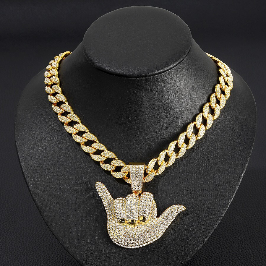 Luxury Jewelry Designer Jewelry New Hot-selling Hip-hop 666 Gesture Full Diamond Pendant Necklace Men's Personality Cool Chain Accessory