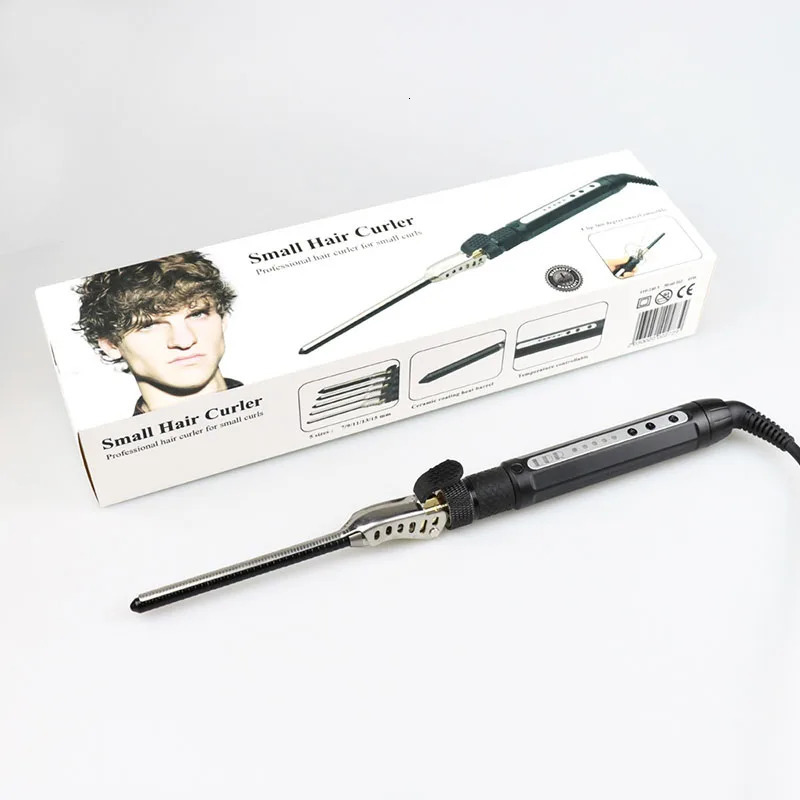 9mm Thin Hair Curl Iron Ceramic Barrel Curler Electric Curling Rod Iron for Mens Short Hair Deep Curly Wand Rotating 360 Degree 250712