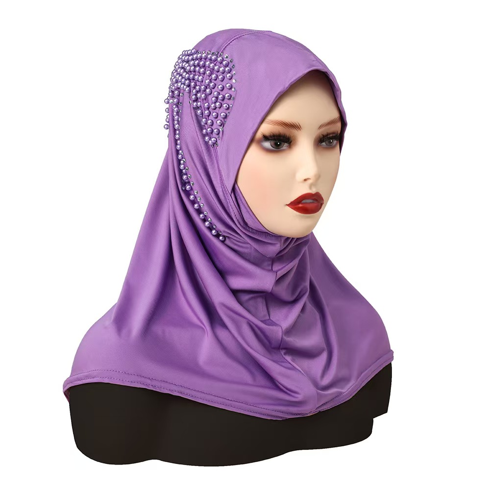 T1199 solid color nail pearl butterfly bag chin convenient headscarf Malay Indonesian bottoming hat