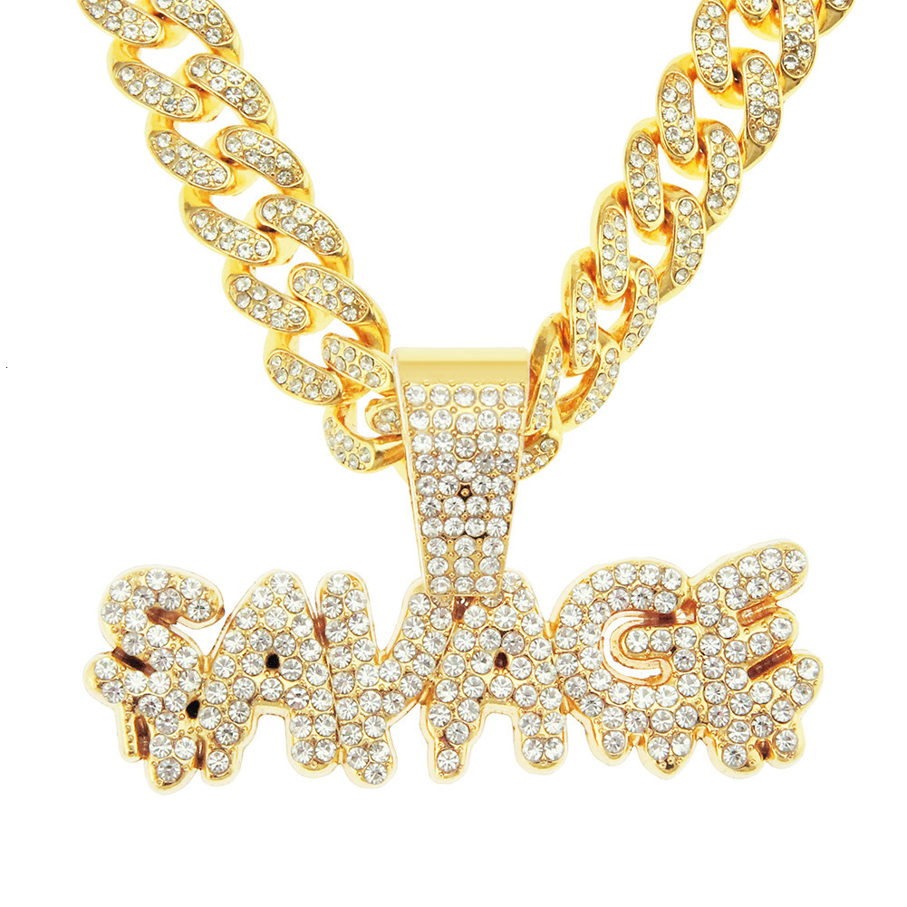 Luxury Jewelry Designer Jewelry European And American Hip-hop Personality Men's Trendy Accessories Full Diamond Spliced Letter Pendant Chain Neck