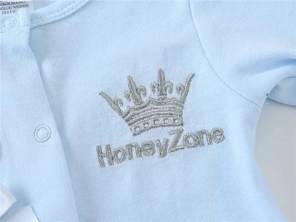 2024 Autumn 3 Pcs/lot Baby Boy Clothes Set 3M 6M 9M 100% Cotton Blue Crown Design Newborn Jumpsuit Z250712