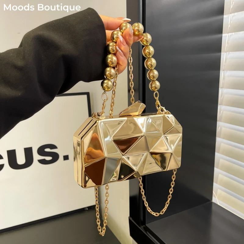 Golden Acrylic Evening Clutch Bag For Elegant Women Geometric Dinner Party Shoulder Bag Purses And Handbags 250708