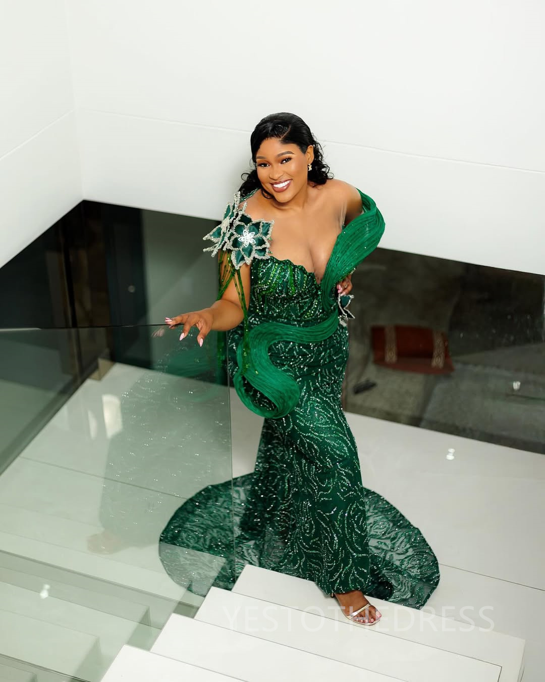 2025 Plus Size Green Aso Ebi Prom Dress African Mermaid Prom Dresses Evening Formal Gowns Sheer Neck Illusion Beaded Lace Birthday Dress Second Recept
