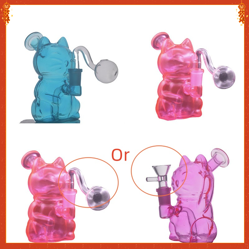 Wholesale Colorful 14mm female Glass water dab rig bong pipes Cat Shape hookah Tobacco bongs with oil burner or smoking dry herb bowl
