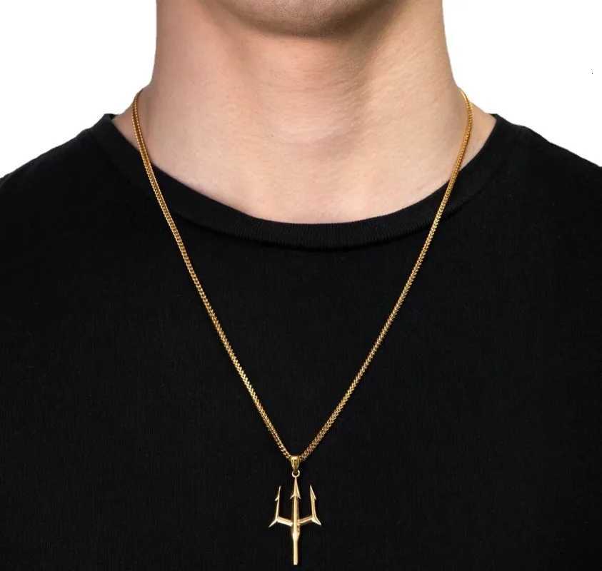 2024 New Sty Neptune Trident Necklace Mens Tide Brand Niche High Design Sense Fashion Jewelry for Gift W250712