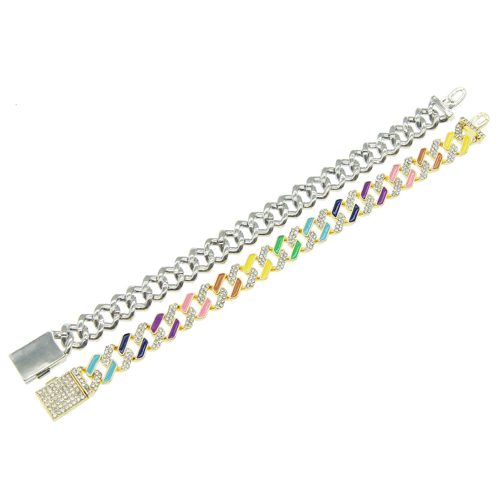 Luxury Jewelry Designer Jewelry Men's Creative Personality New Full Diamond Colorful Oil Drop Splicing Chain Necklace European And American Hip C