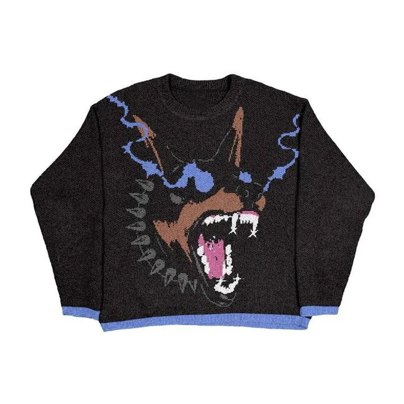 Men and Womens Hip Hop Knitted Sweater Harajuku Fashion Spider Boy Pattern Printed Loose Top Casual Street Wear Pullover 20 250708