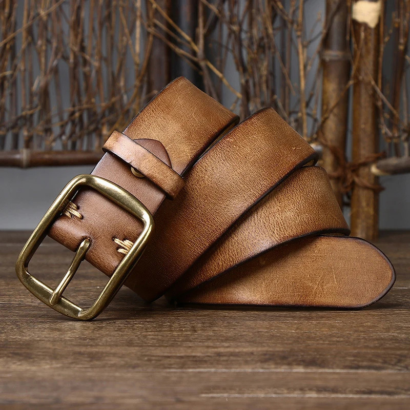 3.8CM Thick Cowhide Copper Buckle Genuine Leather Casual Jeans Belt Men High Quality Retro Male Strap Cintos 250711