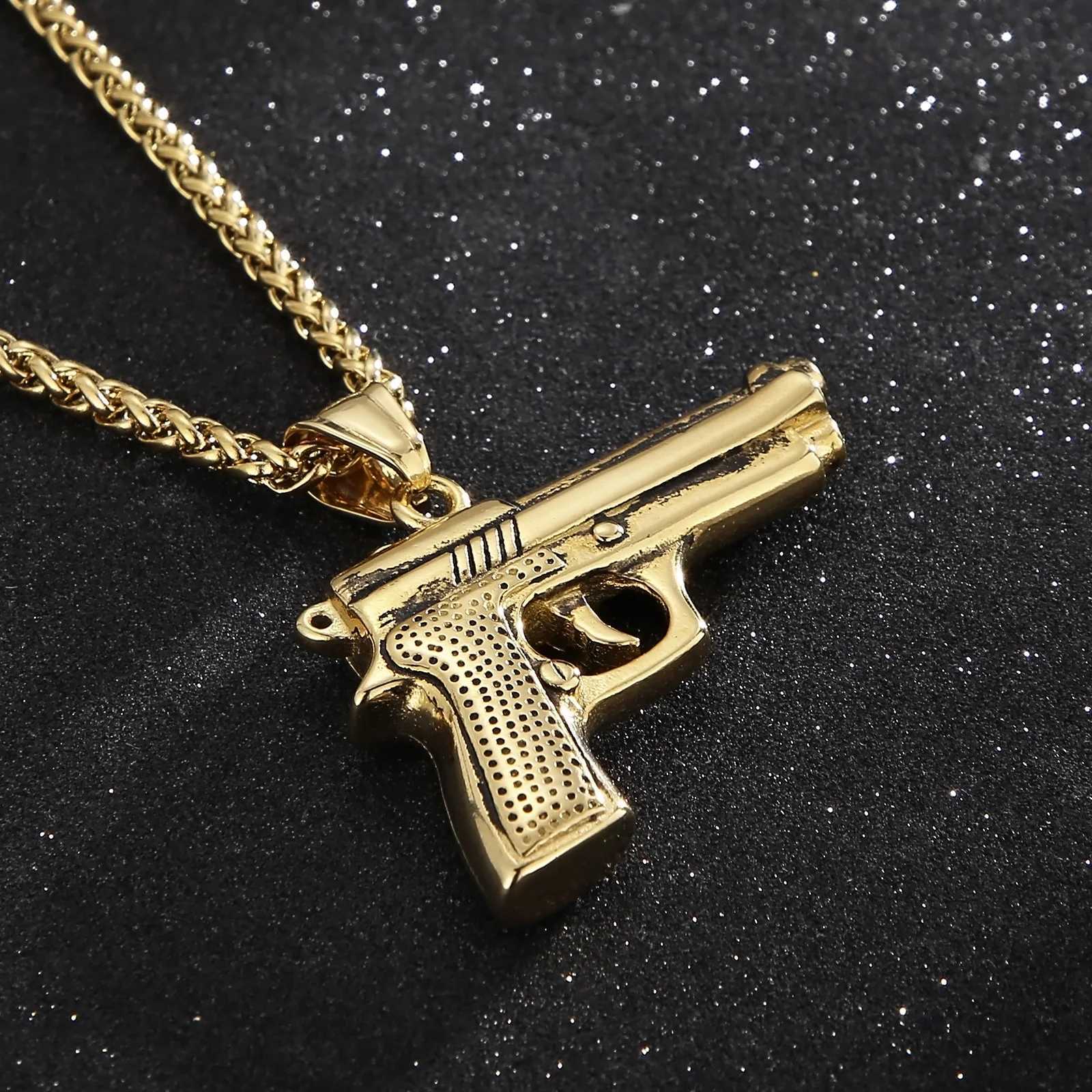 Hao Yi Vintage Stainless Steel Pistol Pendant Necklace Mens Fashion Personality Gun Jewelry Gift W250712