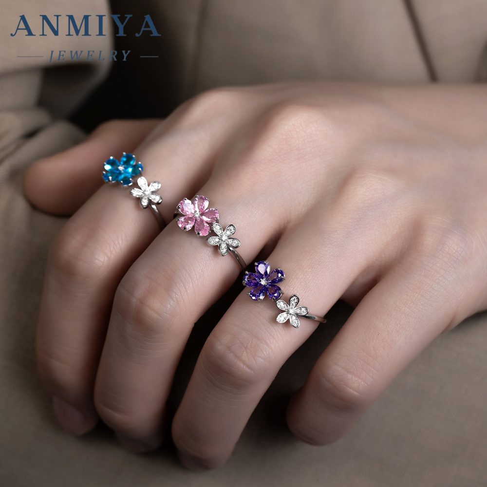 Wholesale Nature 925 Silver Adjustable Floral Ring, Zircon Jewelry Bulk Orders for Women's Gift, Wedding