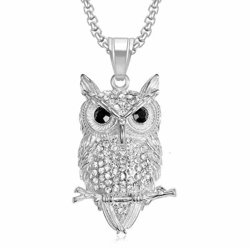 Stainless Steel Titanium Animal Owl Luxury Zircon Hip Hop Pendant Collar Chains Necklace for Men Women Couple Gift Jewel W250712
