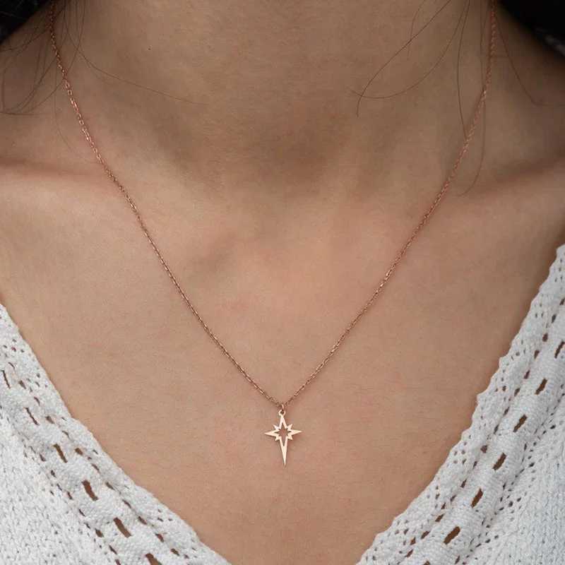 Stainless Steel Jewelry Geometric Minimalist Star Pendant Choker Necklaces North Star Necklace For Women Collares Para Mujer W250712