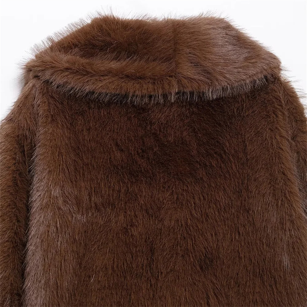 UNIZERA solid color loose fur short coat autumn and winter item lapel long sleeved warm coat for women 250708