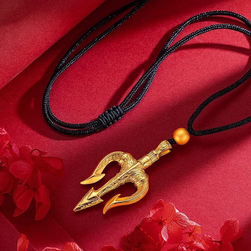 Neptune Trident Necklace Pendant Gold Male Domineering Personality Poseidon Harpoon Trident Pendant