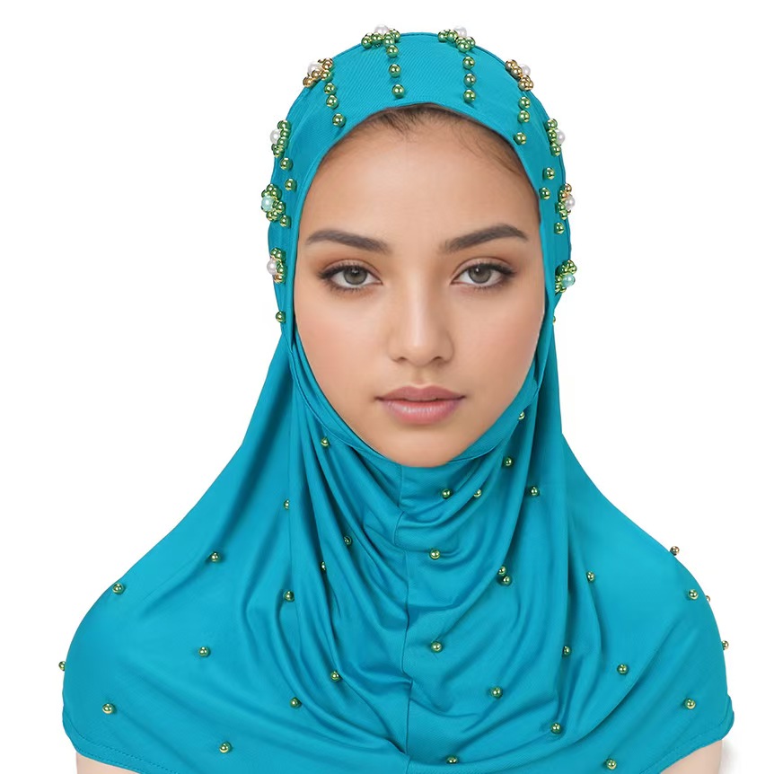 T1201 new solid color Baotou chin convenient headscarf nail pearl Malay Indonesian bottoming cap