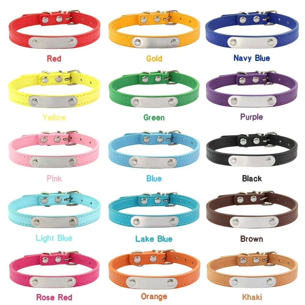 Personalized Dog Collar Name Carved ID Anti-lost Solid PU Leather Collar For Small Medium Large Dogs Puppy Cat Pet Supplies Pink 250709