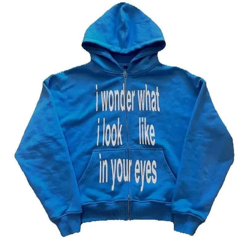 Y2K Haruku Retro Streetwear Women Hip-hop Letter Print Zipper Hoodie Men Trendy Casual Oversized Sweatshirt Vintage Clothing