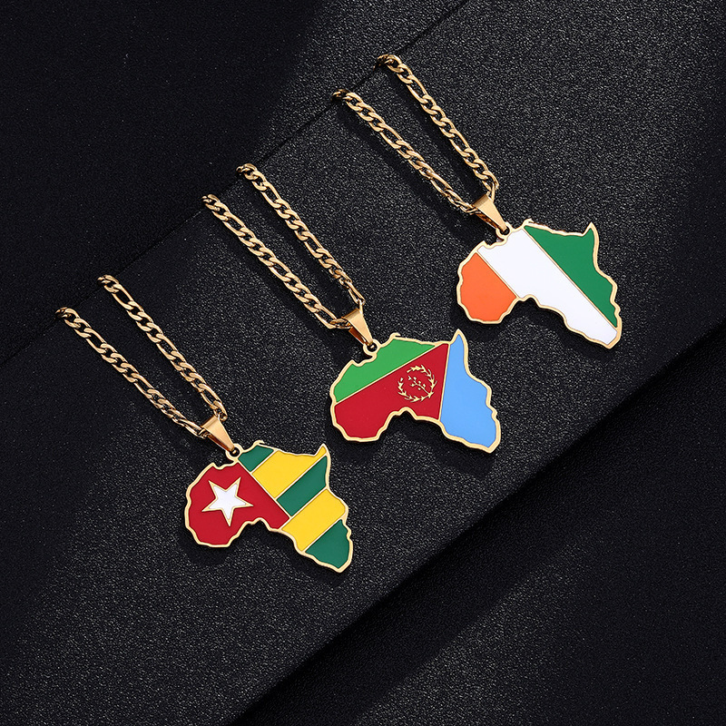 Luxury Jewelry Designer Jewelry Cross-border Amazon Hip-hop Jewelry Africa Map Nigeria Somalia Angola Stainless Steel Necklace