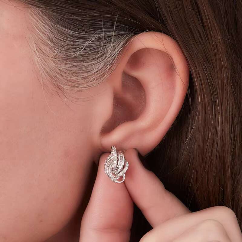 Factory Exquisite Irregular Line Twist Design Zircon Earrings Trend Party Jewelry Silver Plated CZ Stud Earring for Women