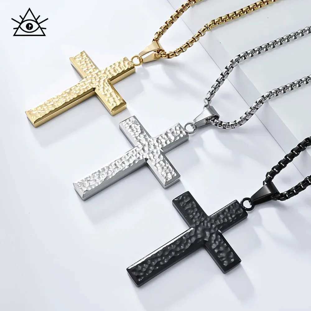 Irregar Hand-hammered Titanium Steel Cross Necklace Simple Niche Men And Women Wear Matching Pendant W250712