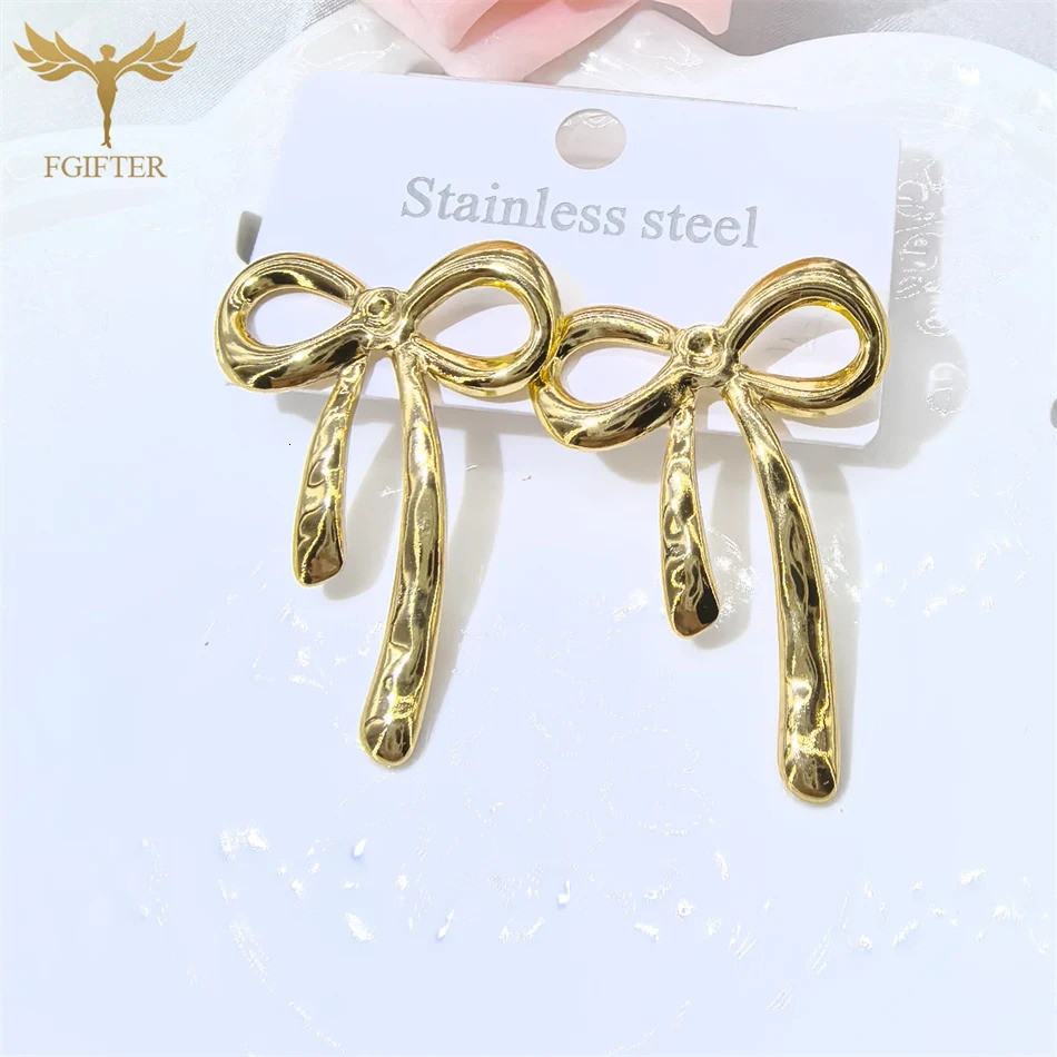 Hyperbole Large Big Bowknot Earrings for Women Stainless Steel Jewelry Gold Plated Ear Piercing Stud Accessories boucles brinco 250708