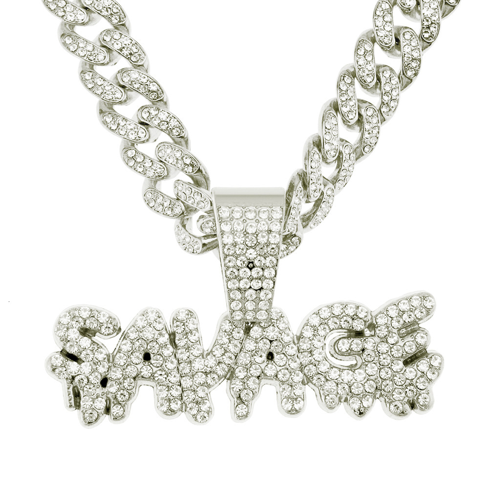 Luxury Jewelry Designer Jewelry European And American Hip-hop Personality Men's Trendy Accessories Full Diamond Spliced Letter Pendant Chain Neck