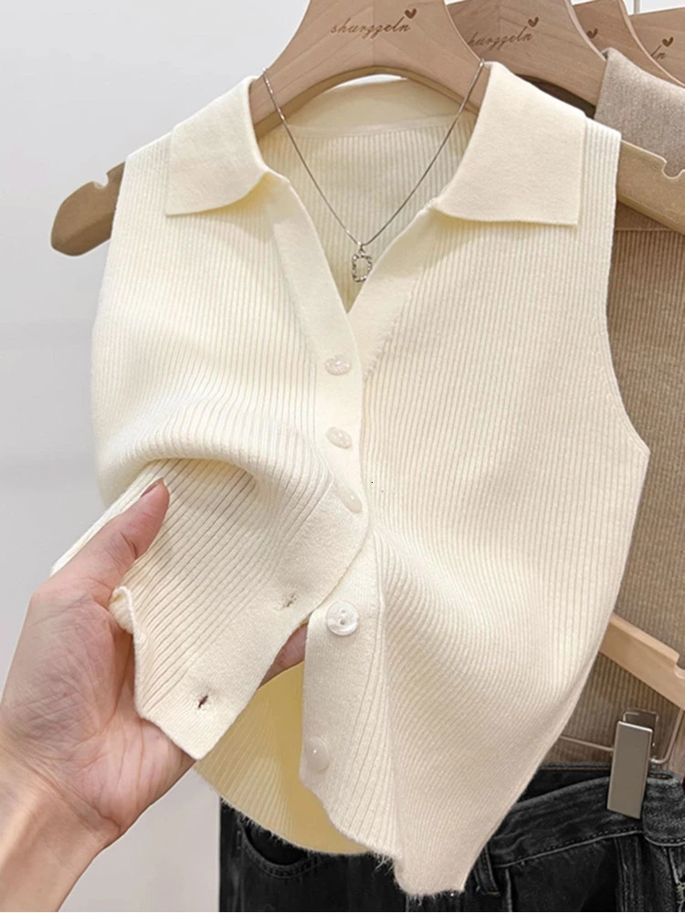 Solid Color Knitted for Women Cardigan Korean Single Breasted Sleeveless Jumper Woman Round Neck All Match Cardigans Outwear 250710
