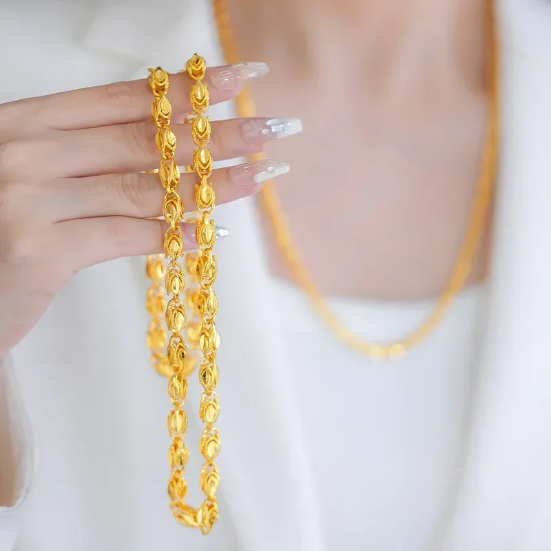 Chic Solid Yellow Gold Colour Link Bracelet Necklace Jewelry