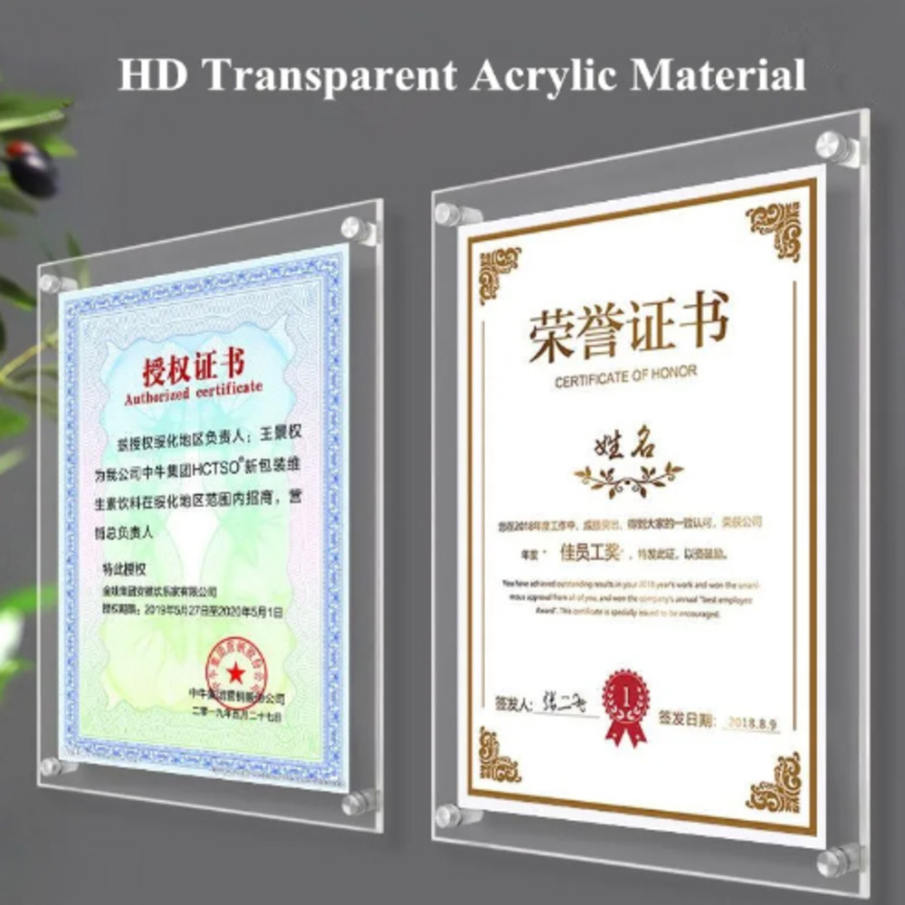 A4 Double Panel Acrylic Sign Holder Wall Mount Poster Clear Floating Frameless Photography Picture Photo Frame H260306