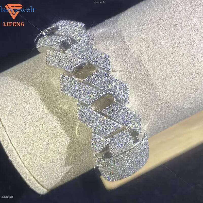 Lifeng Jewelry 20mm 4rows VVS Moissanite k Bracelet Sterg SIer Dia Hiphop Cuban Chain for Men