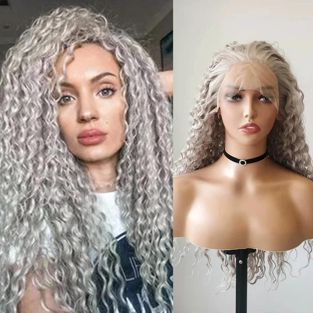 4/27 Highlight Ombre Lace Front Wig Kinky Curly Simular to Really Human Hair Curly 13x4 HD Lace Wig 260% Density Synthetic Hair Wig Curly Wig For Wome