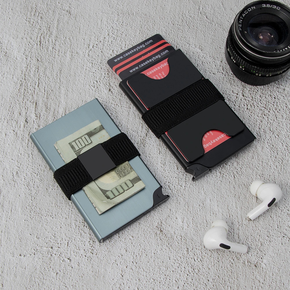 CASEKEY RFID Blocking Minimalist Metal Pop Up Wallet Slim Aluminium Card Holder Wallet with Expandable Backplate Holds 12 Cards 250708