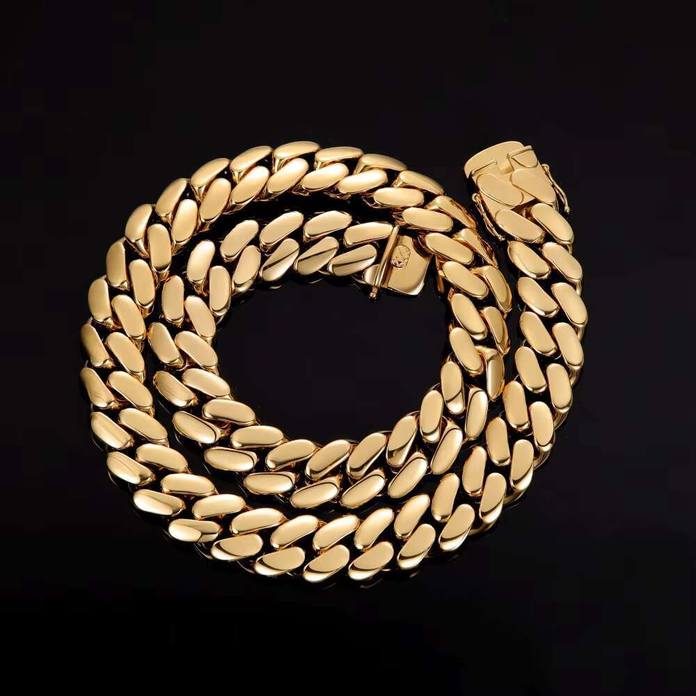 Hip Hop Custom Jewelry All Size Silver Cuban Chain Necklace Hip-Hop Cuban Chain Fashion Jewelry 12mm-22mm Chain 18k Plated