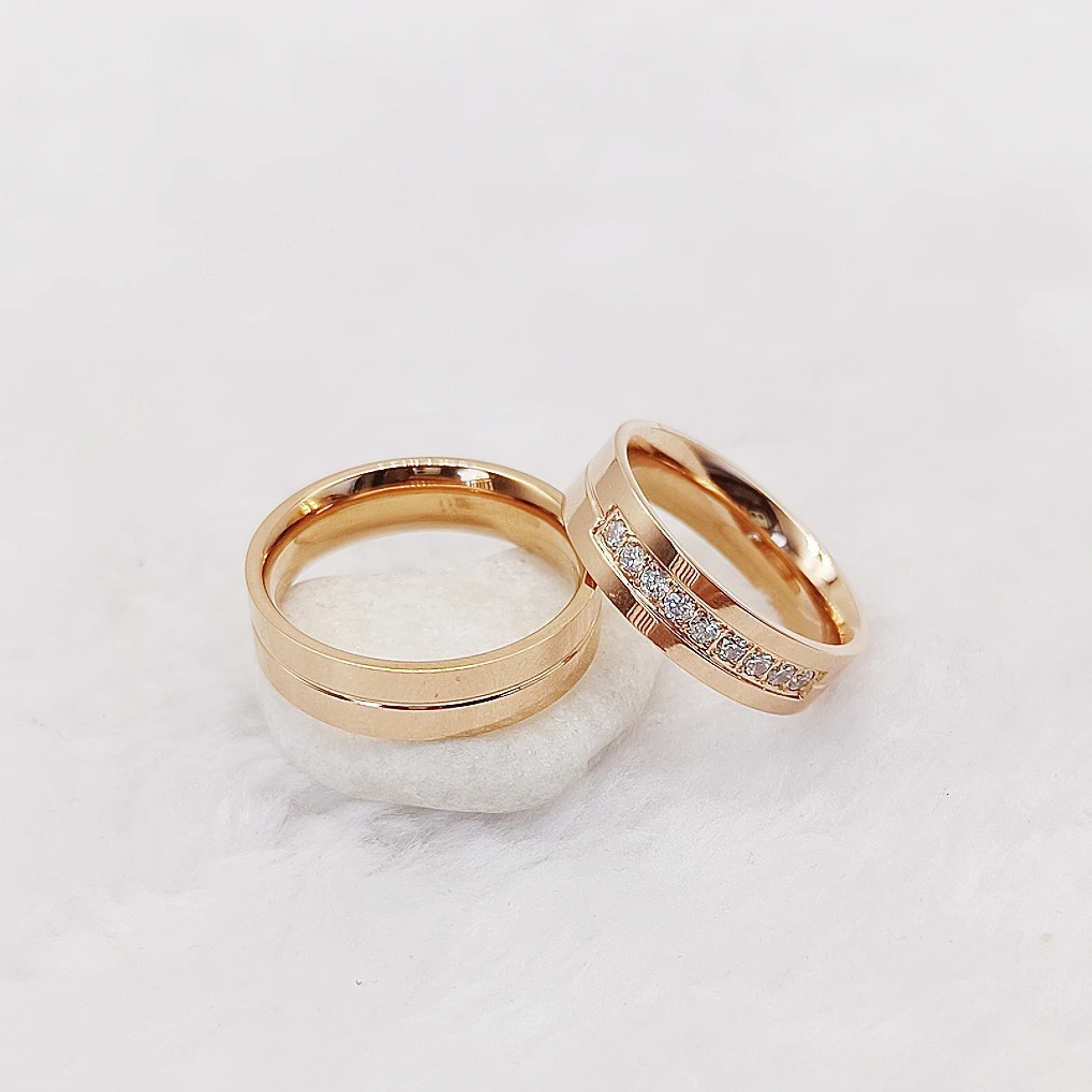 1 Pair Couple Rings Rose Golden CZ Stone Wedding Engagement For Men and Women Love Alliances Valentines 250704