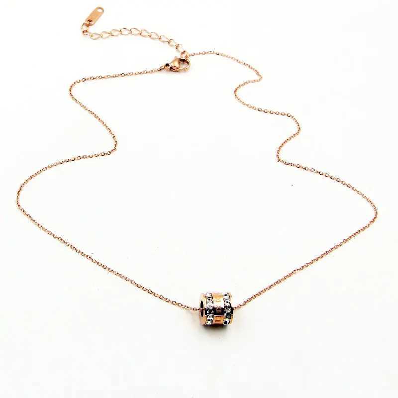 Beautiful Ran Numerals Two Laps Zircon Pendant Necklace For Women Titanium Steel Rose Gold Color Necklace Jewelry Gift W250712
