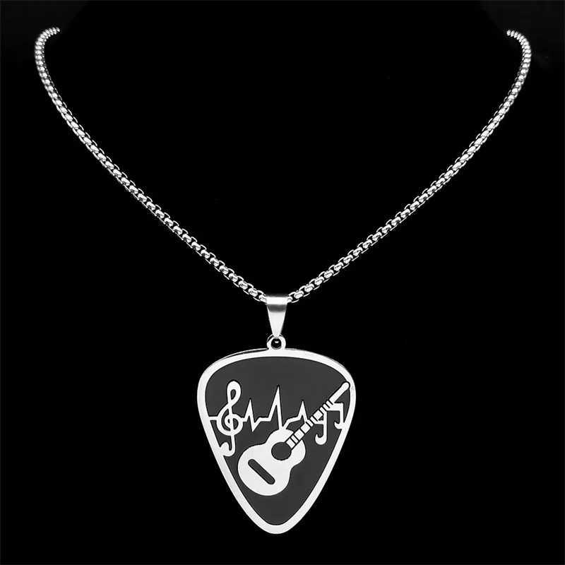 Rock Music Note Guitar Pick Necklace for Women Men Silver Color Stainless Steel Musical Symbol Chain Necklaces colares N7957S06 W250712