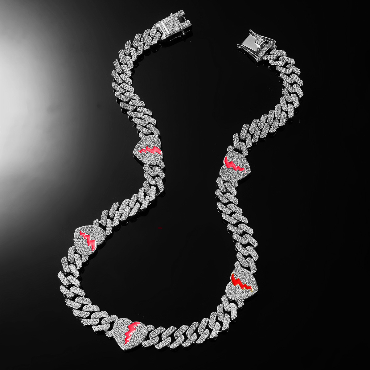 Luxury Jewelry Designer Jewelry Alloy Punk Broken Heart Chain Necklace Men's Trendy Inlaid Necklace European And American Accessories
