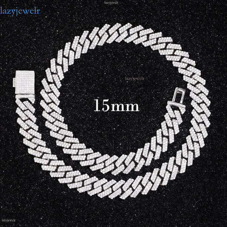 designer chain necklace hip hop jewelry 15mm wide 2rows link chains vvs moissanite white gold plated sterling sier cuban bracelets