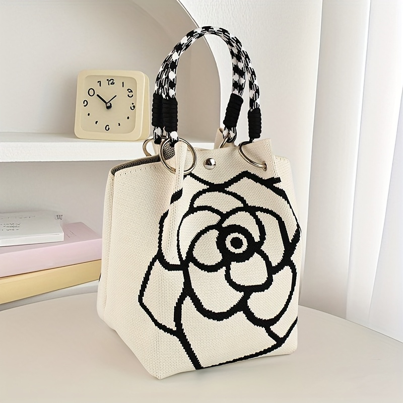 Ladies' floral knitted handbag Shoulder Clutch Bags crossbody Women's tote bag handbag trendy grid tote bag versatile flower hand-held singl