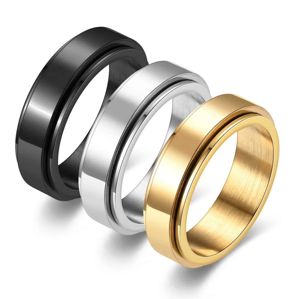 Anxiety Fidget Spinner Stainless Steel Black Rings Simple Steel Ring for Men Women High Quality Anti Stress Jewelry 250708