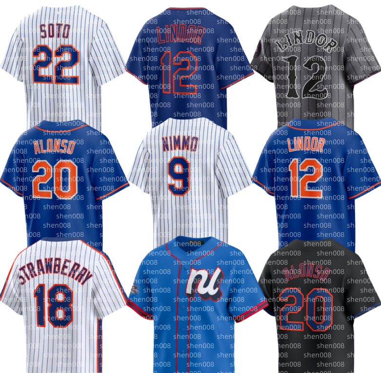 Mets custom Jersey Baseball Darryl Strawberry Piazza Francisco Lindor Juan Soto Pete Alonso Brandon Nimmo Mark Vientos Jeff McNeil Starling Marte Luisangel Acuna