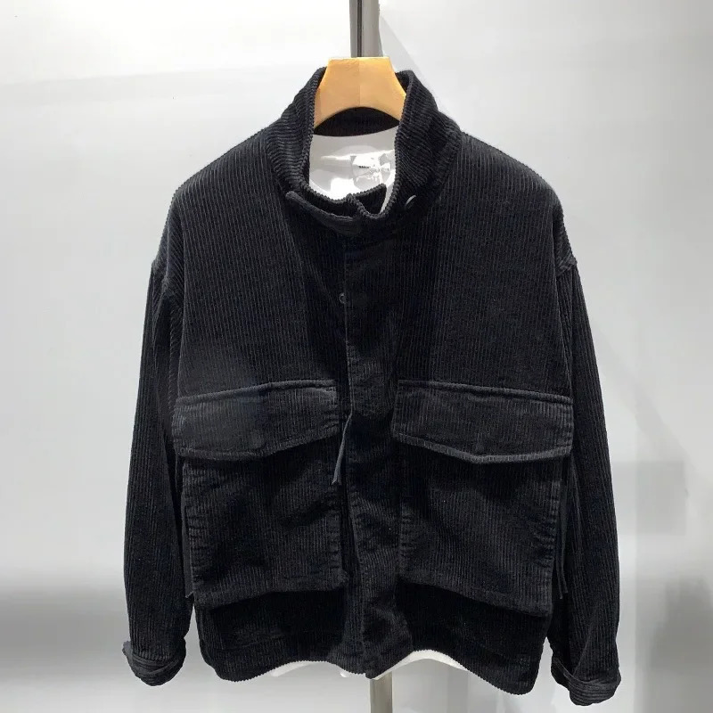 Corduroy Zipper Cargo Pocket Jacket Mens Spring Autumn Versatile Large Pocket Workwear Coat Loose Casual Mens Preppy Jacket 250708