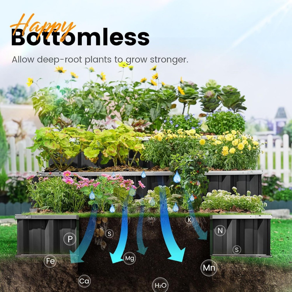 3 Tier Raised Garden Bed Outdoor Metal Patio Planter Box with Gloves, 4' x 4' x 2' for Backyard, Patio to Grow Vegetables, Herbs