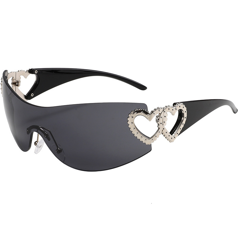 Designer's luxury glasses Fashion New Style Rhinestone One-Piece Unisex European and American Sunglasses Hot Girl Same Style Y2K Sunshade Heart S